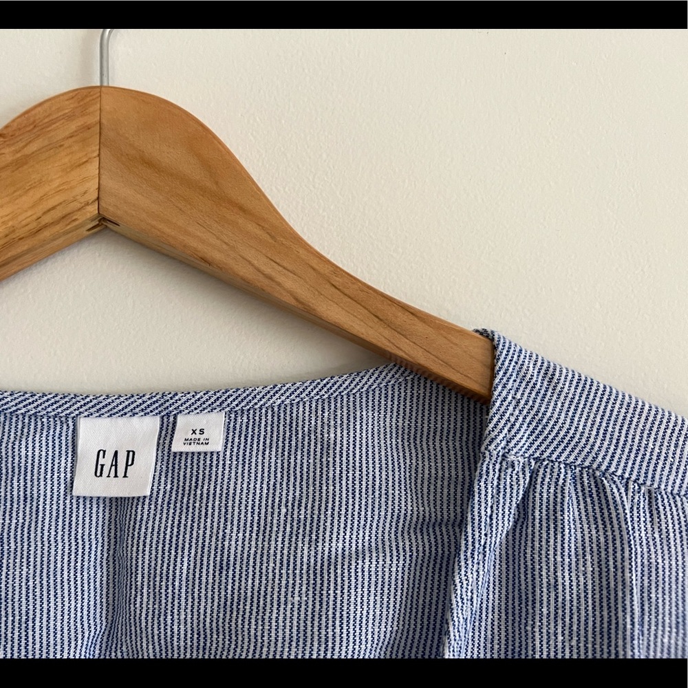 Gap Linen Ruffle Wrap Dress - Blue Stripe - Picture 3 of 6